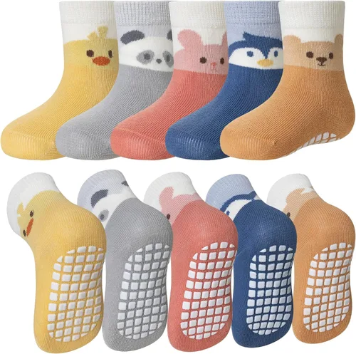 Vista 7 de SeeyAN Calcetines antideslizantes para bebés, niños y niñas, de algodón, antideslizantes, 5 pares