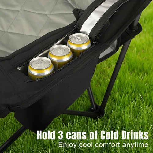 Vista 4 de Sillas de campamento resistentes con capacidad de 350 libras, silla plegable con bolsa enfriadora y portavasos para exteriores, deportes, playa