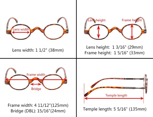 Vista 3 de 5-pack Mini Oval Round Reading Glasses with Spring Temple Sunshine Readers