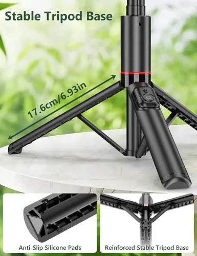 Vista 2 de Trípode para selfie stick de 52 pulgadas, trípode extensible de aluminio todo en 1 para teléfono celular con control remoto, rotación de 360°