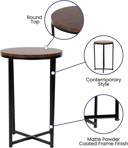 Vista 4 de Flash Furniture Hampstead Collection - Mesa auxiliar moderna con acabado de nogal - Marco negro mate entrecruzado