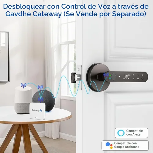Vista 7 de Cerradura de puerta de huellas dactilares, perilla inteligente de puerta con entrada sin llave, cerradura de puerta biométrica con control de Gris