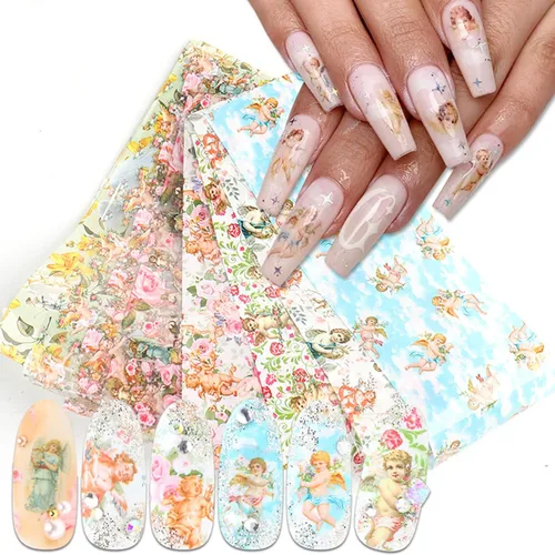 Vista 41 de Calcomanías holográficas de transferencia de uñas, hojas de esmalte de uñas de corazón de amor, láminas de transferencia de papel estrellado