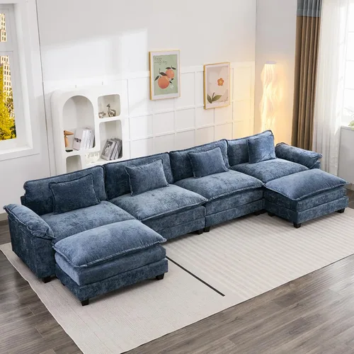 Vista 30 de Oprisen Sofá Seccional Modular, Cómodo Cloud Couch Sofá Seccional, Sofá Cama de Chenilla con Asiento Profundo con Almohadas Decorativas para Sala