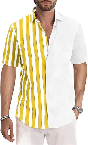 Vista 2 de Muscularfit 4xlt - Camisas para hombre grandes y altas, estilo casual, para campamento cubano, guayabera, de verano, manga corta, cuello de solapa