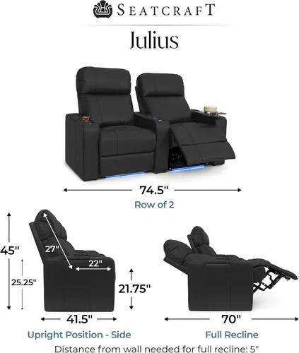 Vista 2 de Seatcraft Julius - Asiento de cine en casa (2 unidades), color negro