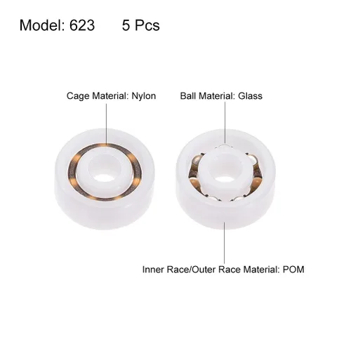Vista 2 de uxcell 623 rodamientos de plástico 0.118x0.394x0.157 in bola de vidrio jaula de nylon 5pcs