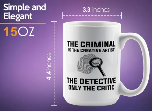 Vista 6 de Taza de café detective de 15 onzas, color blanco