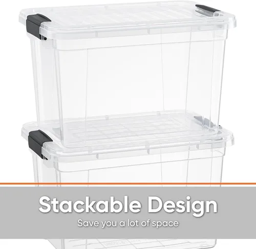 Vista 2 de Superio Caja de almacenamiento transparente con tapa, contenedores de plástico de 4.7 cuartos para organizar, cajas apilables, sin BPA, no tóxico
