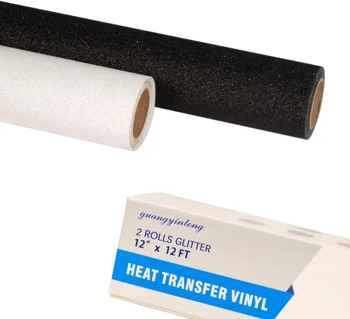 Vista 25 de guangyintong Rollo de vinilo de transferencia de calor negro con purpurina, 2 rollos de vinilo para planchar de 12 pulgadas x 12 pies para 2-Negro