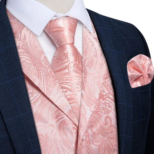 Vista 2 de DiBanGu Juego de 7 corbatas para hombre, chaleco de seda de cachemira y corbata, gemelos de solapa, para fiesta de boda