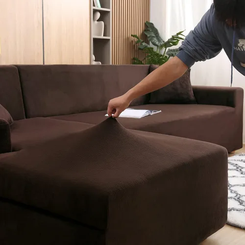 Vista 4 de MIFXIN Funda para sofá en forma de L, 2 piezas, fundas elásticas de felpa elástica para sofá seccional, protector de muebles en forma de L
