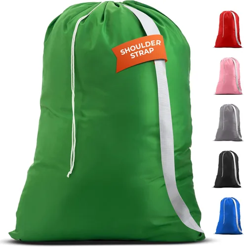 Vista 13 de Bolsa de lavandería Handy Laundry con correa de hombro - Cierre de cordón con bloqueo, material duradero, gran capacidad, costuras resistentes