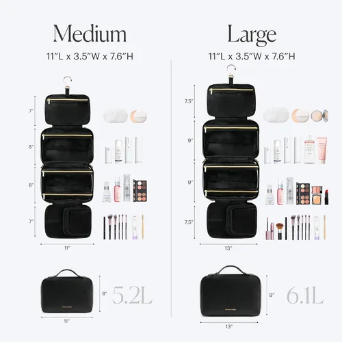 Vista 5 de BEAUTYGOODIES Neceser colgante impermeable aprobado por la TSA para mujer, de viaje/artículos de tocador, color negro, Negro -, L, Bolsas