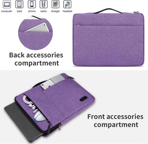 Vista 8 de Funda para portátil de 13.3-14 pulgadas, impermeable, duradera, 360°, funda de transporte con asa portátil, maletín de negocios compatible