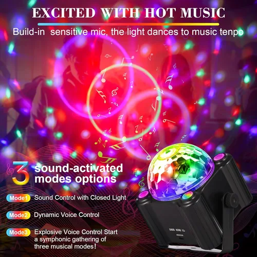 Vista 4 de Luz de bola de discoteca, luces de DJ para fiestas, luces estroboscópicas activadas por sonido, decoraciones de fiesta de discoteca, iluminación