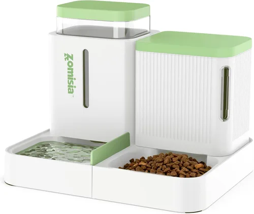 Vista 12 de ZOMISIA Juego de alimentador automático para gatos y dispensador de agua, dispensador de alimentos para gatos por gravedad 2 en 1 con rotación