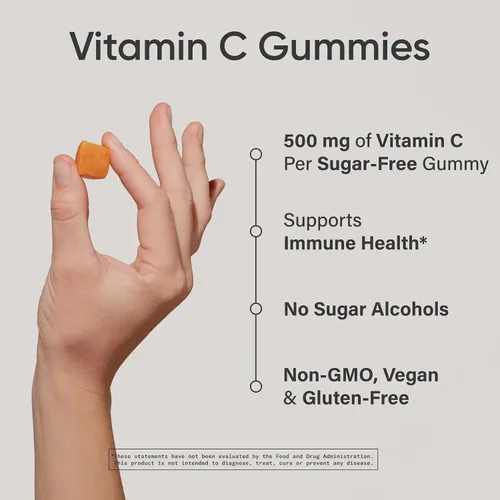 Vista 2 de Sports Research® Gomitas de vitamina C 500 mg de vitamina C Sin azúcar, sin gelatina, certificadas veganas y probadas sin OGM Apoyo inmune