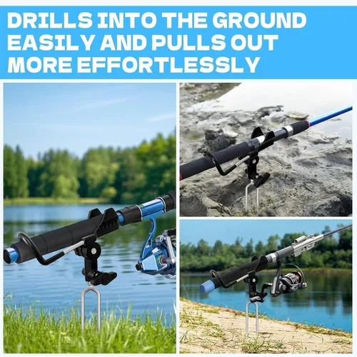 Vista 7 de Fishing Rod Holder for Ground, 2/4pcs Fishing Pole Holders for Ground, Bank Fishing Rod Holder with 360° Adjustable Extra Long Drill Stake Rod Stand