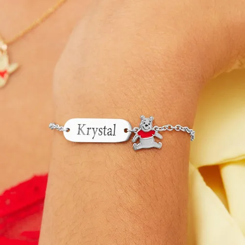 Vista 3 de Disney Winnie the Pooh - Pulsera personalizada de 5 pulgadas + 1 pulgada, pulsera con placa de identificación de plata de ley - Regalos de Winnie