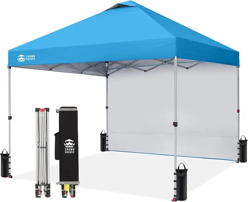 Vista 30 de CROWN SHADES Toldo desplegable de 8 x 8 con 1 pared lateral, tienda de campaña para playa, beige