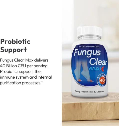 Vista 4 de Justified Laboratories Fungus Clear Max - 60 cápsulas, paquete de 3 - Fórmula probiótica con 40 mil millones de UFC - 90 porciones