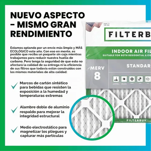 Vista 3 de Filterbuy Filtro de aire 20x25x5 MERV 8 Defensa contra el polvo