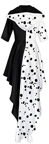 Vista 4 de Disfraz de Deville de color negro y blanco para mujer, vestido con guantes 2021, conjunto completo de disfraces de Halloween