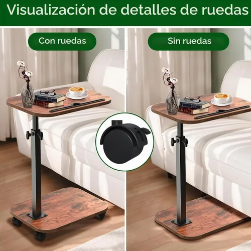 Vista 4 de XNSDXV Mesa de sofá para sofá, bandeja de TV giratoria de 360° para espacios pequeños, mesas auxiliares de altura ajustable para comer, mesa