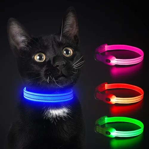 Vista 3 de YFbrite Collar LED para perro XS, ligero collar para gato, cómodo collar de cachorro iluminado, recargable por USB, luz de seguridad ajustable