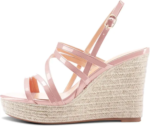 Vista 2 de Aachcol Sandalias de plataforma de cuña para mujer, puntera abierta, correa en el tobillo, correa trasera con correa trasera, zapatos de vestir