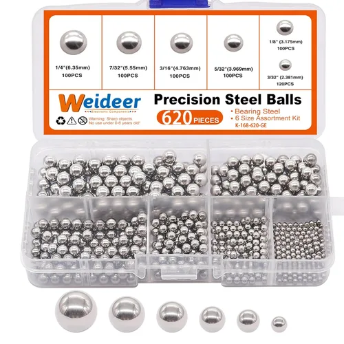 Vista 7 de weideer 430pcs Bolas de acero inoxidable de precisión bolas de rodamiento de bicicleta Bolas de mezcla de metal Kit surtido 1/4 "7/32" 3/16" 5/32