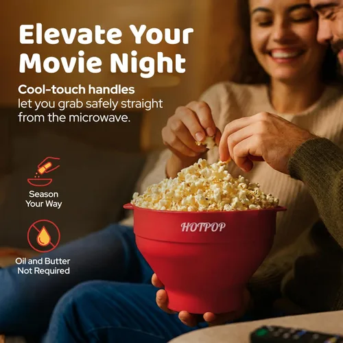 Vista 7 de The Orginal HOTPOP - Máquina para hacer palomitas de maíz de silicona, para microondas con asas, cuenco plegable, resistente al calor, fácil