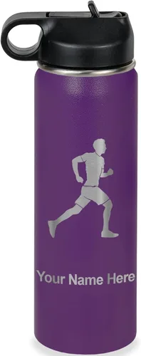 Vista 42 de LaserGram Botella de agua personalizada, Running Man, acero inoxidable de doble pared aislada al vacío con popote superior, regalo grabado