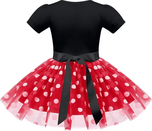 Vista 2 de IMEKIS Traje de cumpleaños para niñas bebés, vestido de lunares, diadema para Halloween, cosplay, sesión de fotos, 1-6T