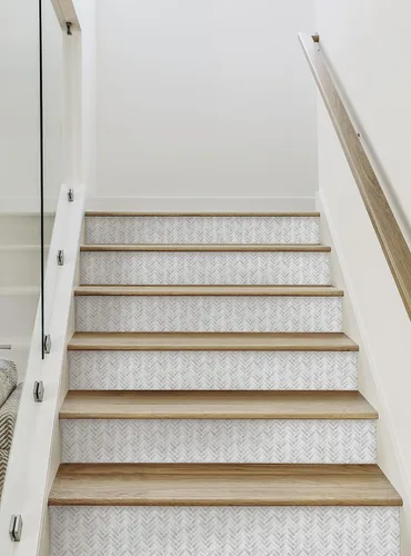 Vista 5 de Simple Shapes Tiras elevadoras de escalera de acuarela para despegar y pegar (azul niebla, paquete de 6, 48 pulgadas de ancho x 6 pulgadas de alto)