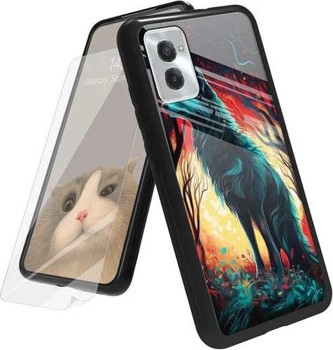 Vista 98 de Funda para Motorola Moto G Play 4G 2024 con protector de pantalla, parte trasera de vidrio templado + funda de silicona suave TPU absorción