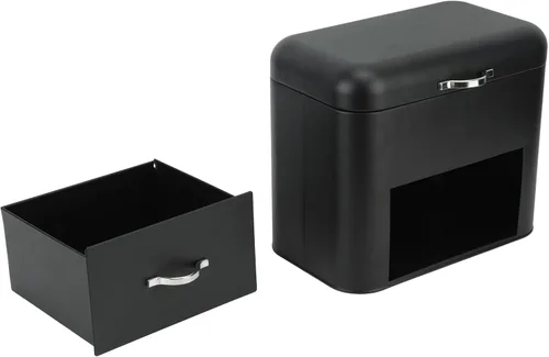 Vista 2 de Recipiente de almacenamiento de pan de hierro, mantenga el recipiente de pan casero de hierro de gran capacidad para encimera (negro)