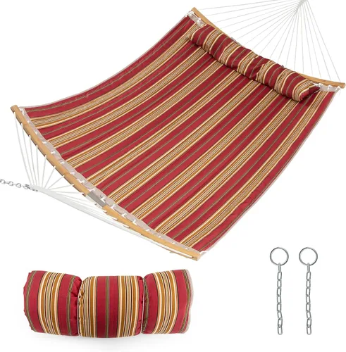 Vista 11 de Tangkula Hamaca doble de 11 pies, hamaca resistente para exteriores con barras esparcidoras curvas, almohada desmontable, hamacas para 2 personas