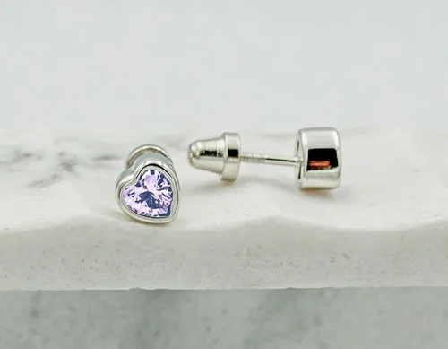 Vista 5 de Aretes de corazón con pasador simulando piedra natal con tornillo de traba (6mm) - para niñas 06-Junio