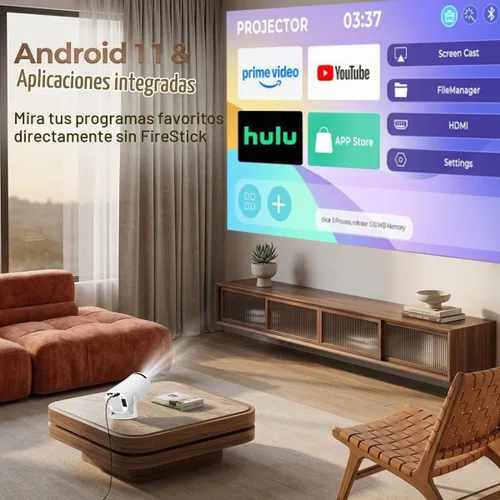 Vista 2 de Mini proyector con Wifi y Bluetooth, soporte 4K con Android 11 blanco-1