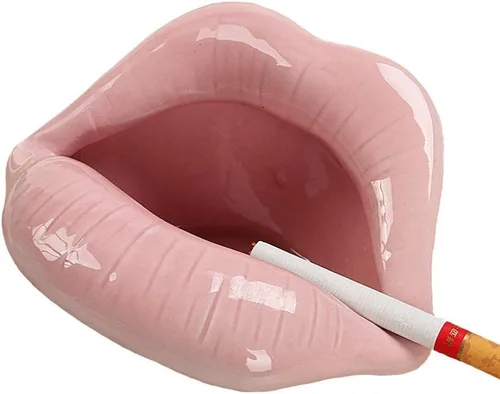 Vista 7 de Ceniceros de cigarrillos de cerámica creativos con estilo de labios Decoración casera de moda (rojo oscuro)
