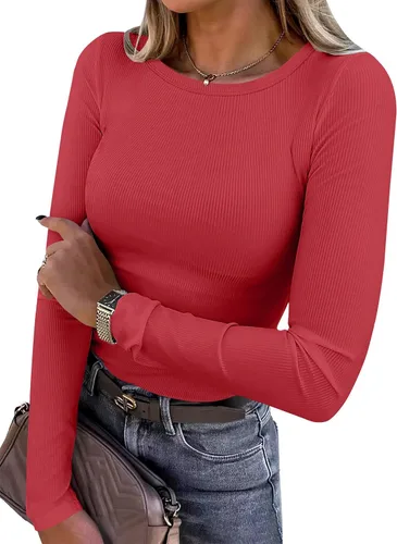 Vista 10 de ANRABESS - Camisetas de manga larga para mujer, de punto acanalado, ajustadas, básicas, 2025, informales, para usar a capas o debajo del uniforme