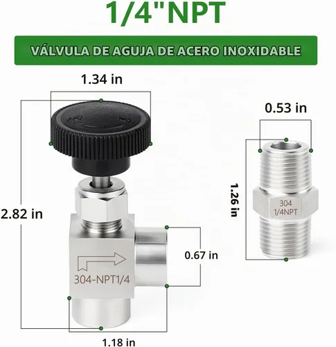 Vista 2 de TAISHER 1 pieza Válvula de aguja de 90 grados de acero inoxidable 304 de 1/4" hembra NPT para control de flujo de agua, gas, aceite con rosca
