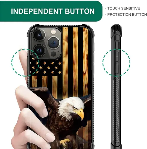 Vista 395 de Funda compatible con iPhone 8, a prueba de golpes, antiarañazos, bandera de ciervos de cola blanca de grano de madera estadounidense
