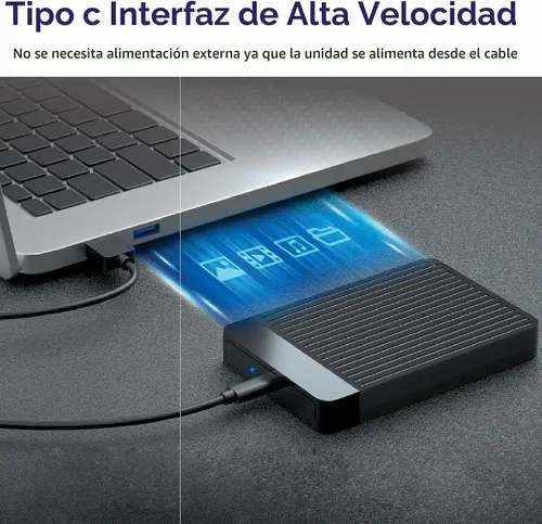Vista 5 de Disco duro externo USB 3.1 Tipo-c Ultra Slim de 1 TB, disco duro portátil, discos duros externos de respaldo, almacenamiento de 2.5 pulgadas