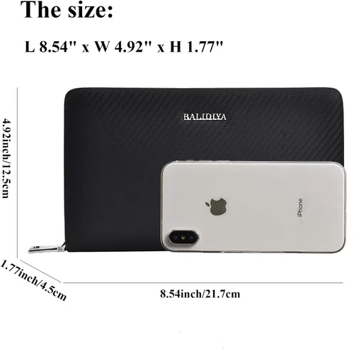 Vista 2 de Bolso de mano para hombre, de piel auténtica, cartera larga, tarjetero