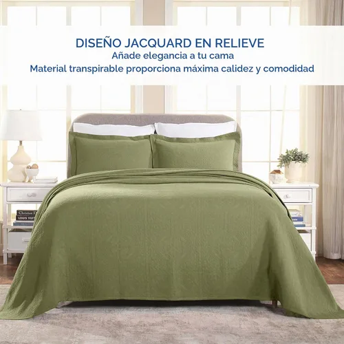 Vista 7 de Superior Fleur De Lis - Juego de colcha de algodón de 3 piezas, decoración de cama para el hogar, colcha decorativa con textura, 2 fundas de Salvia