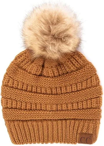 Vista 70 de Gorro unisex liso con pompón y ribete (HAT-43) de C.C Hatsandscarf Exclusives Marfil