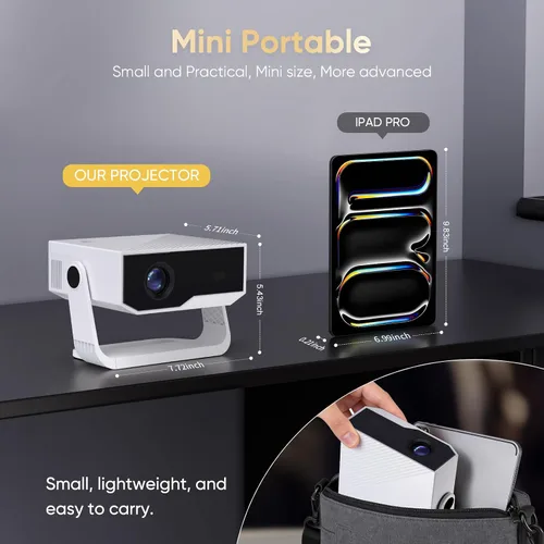 Vista 2 de Wielio Proyector portátil Native 1080P, WiFi Bluetooth Mini proyector de película para acampar en casa